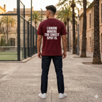 Back view of a model wearing a premium organic cotton padel lifestyle tee with bold branding by LobStory. "I KNOW WHERE THE SWEET SPOT IS" 
