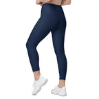 Side and back view of a model wearing navy performance leggings, showcasing the flattering high-waisted fit. lobstory