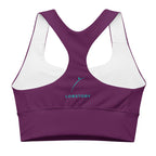 Back view mockup of the burgundy longline sports bra showing the wide racerback support by LobStory.