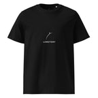 Front view mockup of organic cotton padel lifestyle t-shirt with teal LobStory chest logo.
